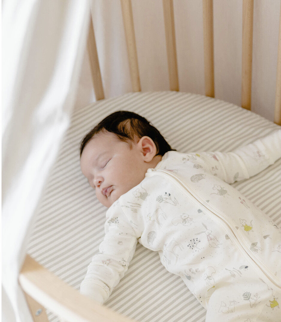 Stokke® Sleepi™ Bed Fitted Sheet by PEHR. Stripped Away Pebbles. US.